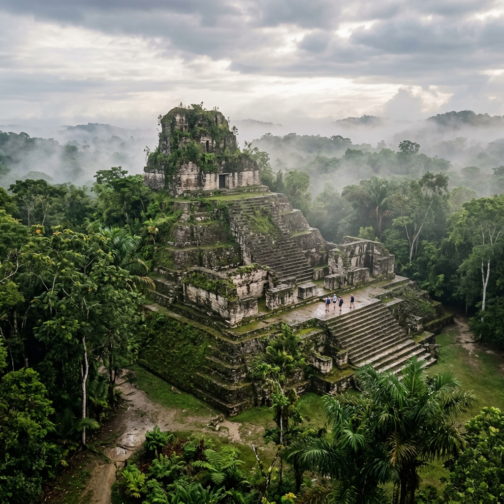 Ancient Mayan ruins surrounded by jungle in Belize