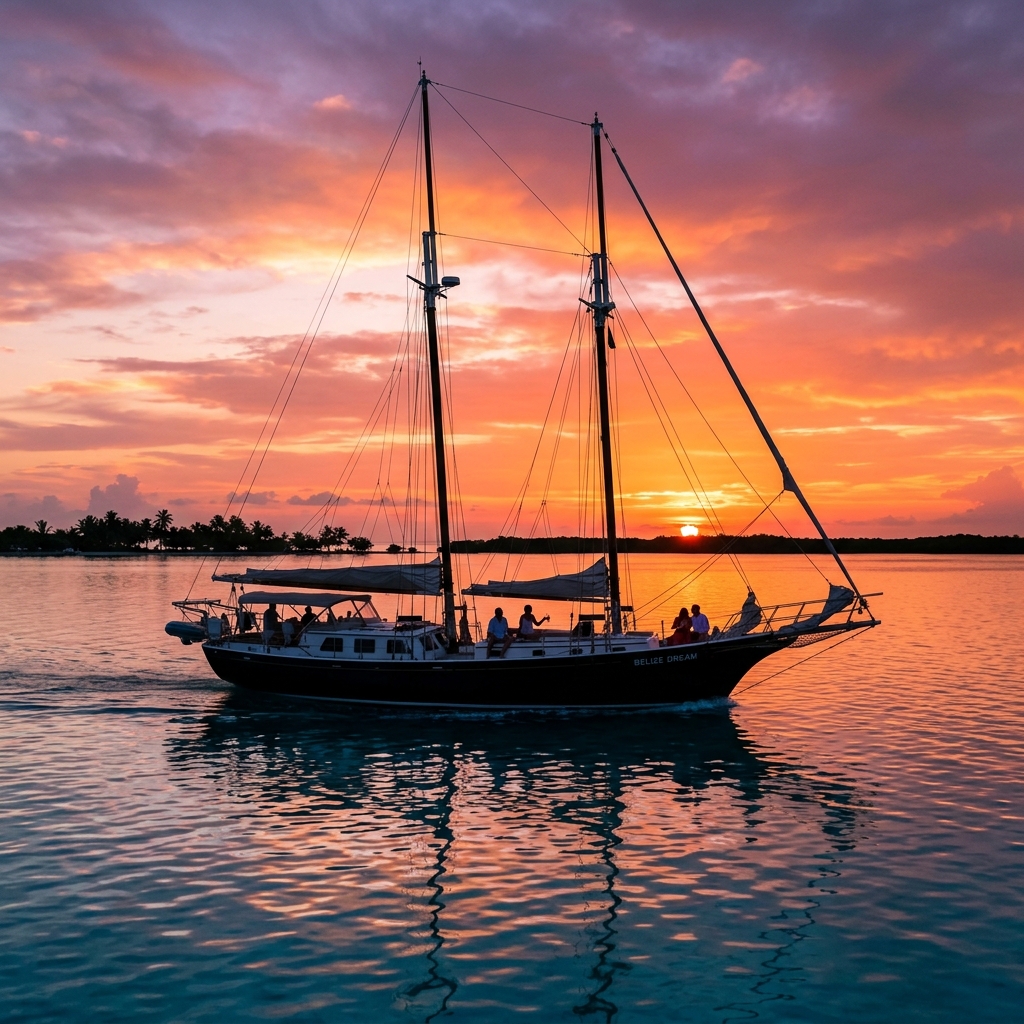 Sailboat sunset cruise on Caribbean waters Belize